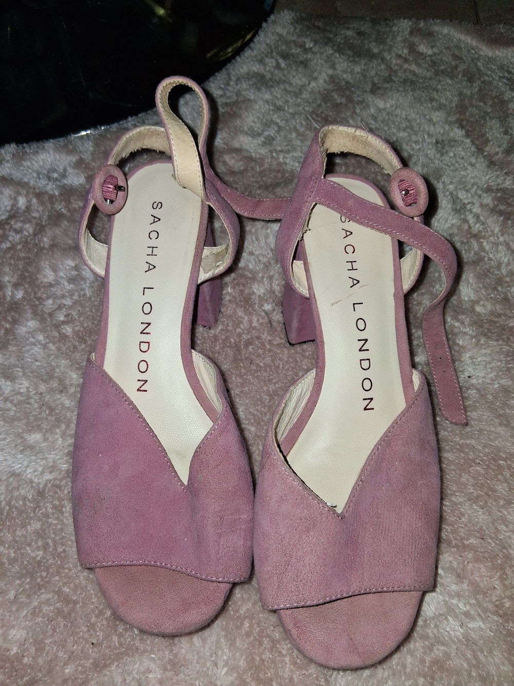 Sacha London Mauve Suede Ankle-Strap Block Heel Sandals